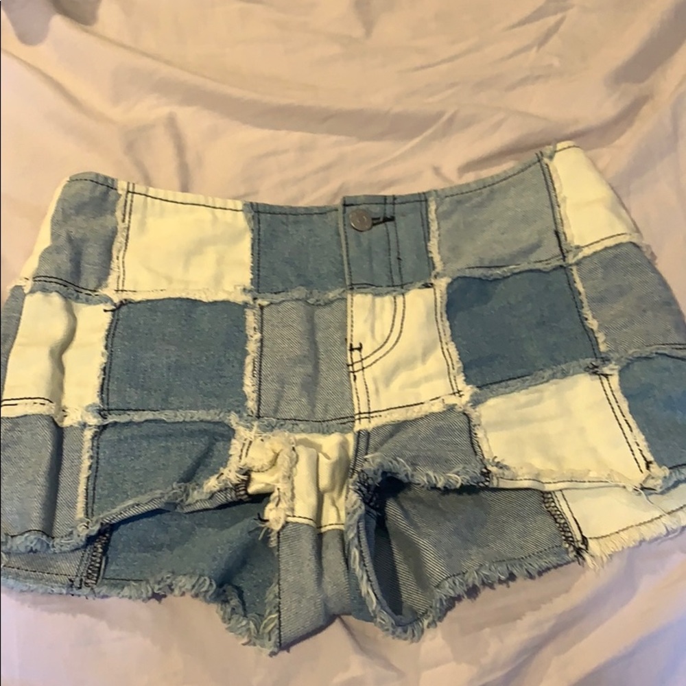 UO BDG checkered jean shorts